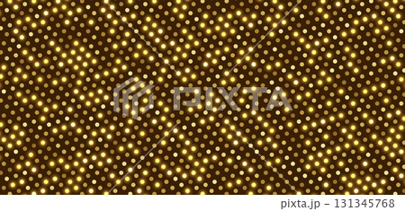 Golden glowing halftone backdrop, LED screen background. Abstract disco pattern, party decoration element. 131345768