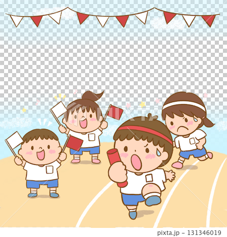 Illustration material of children running a relay race at a sports day Illustration material of children running a relay race at a sports day 131346019