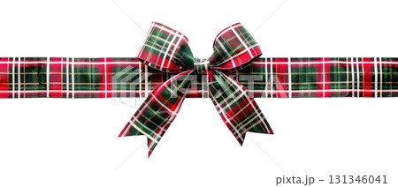 Plaid Christmas ribbon bow with red and green pattern Plaid Christmas ribbon bow with red and green pattern 131346041