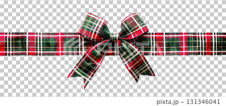 Plaid Christmas ribbon bow with red and green pattern Plaid Christmas ribbon bow with red and green pattern 131346041