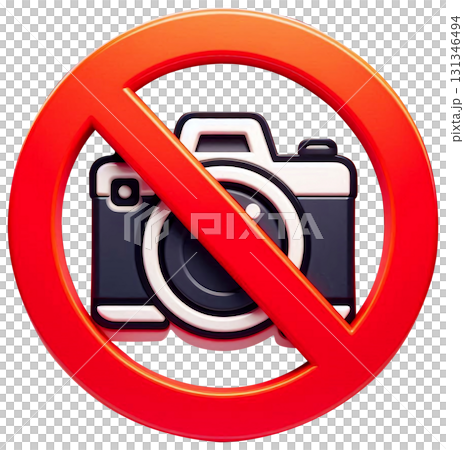 Prohibition sign, no photography, red circle border 131346494