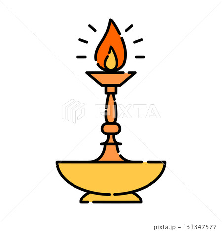 Tall Brass Aaarti Lamp with Flame 131347577