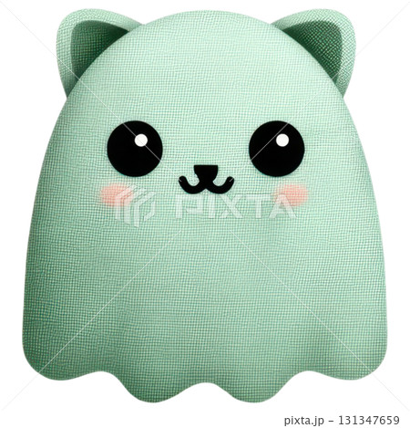 Cute green ghost with cat like features, including ears and smiling face, perfect for Halloween decorations or designs Cute green ghost with cat like features, including ears and smiling face, perfect for Halloween decorations or designs 131347659