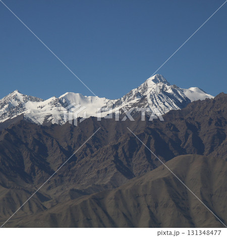Snow capped mountain in Ladak, seen from Leh, India. 131348477