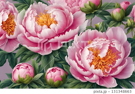 Close-up of lush pink peony flowers, renowned for their luxurious volume. Symbolizing romance, prosperity, and honour, these blooms are perfect for wedding and elegant designs. AI Generated Close-up of lush pink peony flowers, renowned for their luxurious volume. Symbolizing romance, prosperity, and honour, these blooms are perfect for wedding and elegant designs. AI Generated 131348663