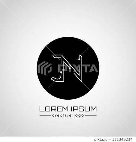 The creative logo is the letter J and N. A design element of a logo, business card, corporate sign or monogram. The idea of a thematic design 131349234