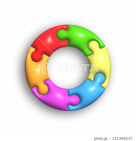 The circle consists of 6 puzzle pieces. 3d illustration for creative ideas and creative design. Volumetric style, rendering The circle consists of 6 puzzle pieces. 3d illustration for creative ideas and creative design. Volumetric style, rendering 131349237