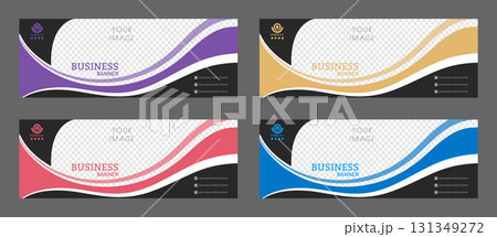 Layout for a business banner. A set of colored horizontal templates with space for a photo, illustration or corporate image. Layout of the cover of a modern catalog, brochure, project or creative idea 131349272