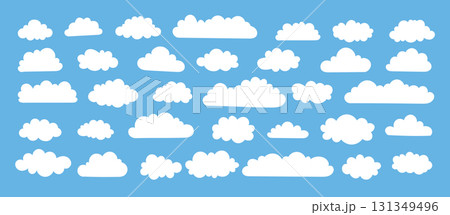 White cloud and blue sky set. cartoon clouds in flat design. Icons vector illustration White cloud and blue sky set. cartoon clouds in flat design. Icons vector illustration 131349496
