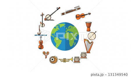 世界の楽器を象徴するフラットデザインアイコン構図 131349540