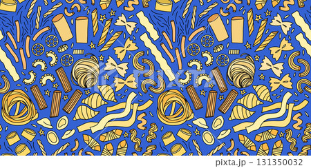 Italian food design with assorted pasta types, colorful hand-drawn vector seamless illustration Italian food design with assorted pasta types, colorful hand-drawn vector seamless illustration 131350032