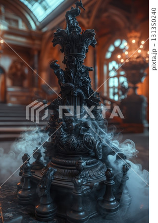 A black statue with smoke coming out of it A black statue with smoke coming out of it 131350240