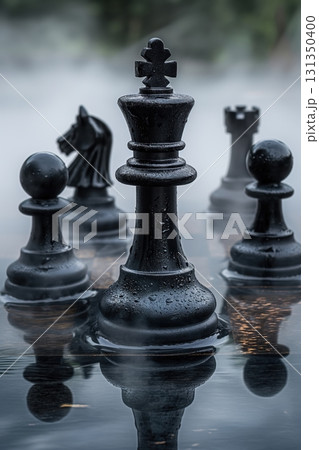 A black chess piece is surrounded by water droplets A black chess piece is surrounded by water droplets 131350400