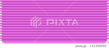A set of partially rolled-down pink window blinds create a horizontal striped pattern. 131350450