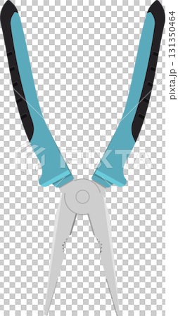 Illustration of open pliers with light blue handles, isolated on a black background. Tools. 131350464