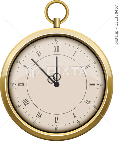 Elegant gold pocket watch showing eleven o'clock, embodying timeless style and precision. 131350467