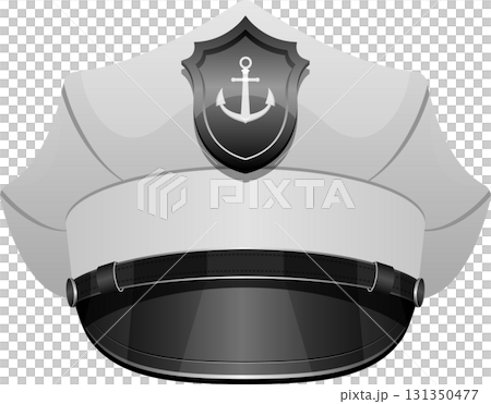 A monochromatic captain's hat with an anchor emblem for maritime themes or nautical fashion. A monochromatic captain's hat with an anchor emblem for maritime themes or nautical fashion. 131350477