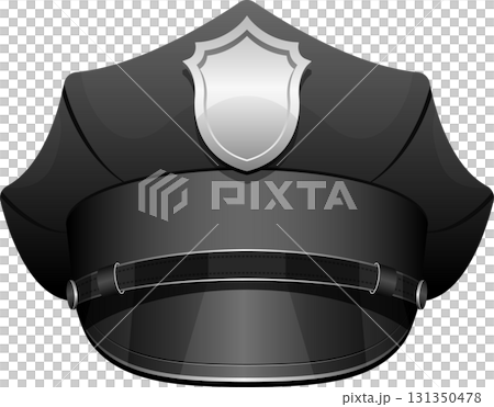 Illustration of a gray police hat, symbol of law enforcement, public safety, and authoritative uniform. 131350478