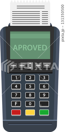 Payment terminal displaying 'APPROVED' message, with a receipt sticking out, signifying successful transaction. Payment terminal displaying 'APPROVED' message, with a receipt sticking out, signifying successful transaction. 131350500