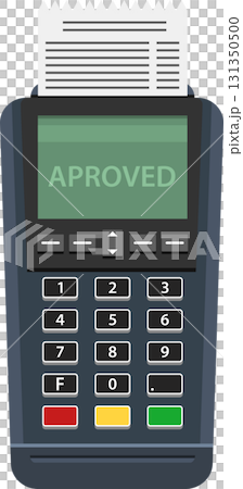 Payment terminal displaying 'APPROVED' message, with a receipt sticking out, signifying successful transaction. Payment terminal displaying 'APPROVED' message, with a receipt sticking out, signifying successful transaction. 131350500