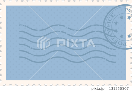Vintage light blue postage stamp with wave design and post office stamp for mailed letters. Vintage light blue postage stamp with wave design and post office stamp for mailed letters. 131350507