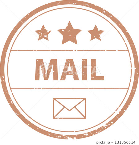 Vintage mail insignia. A decorative round stamp displaying an envelope with three stars above. 131350514
