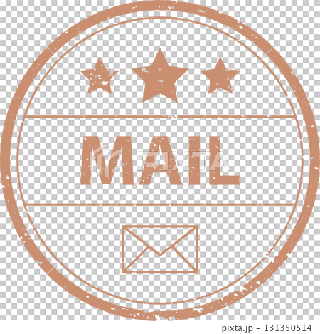 Vintage mail insignia. A decorative round stamp displaying an envelope with three stars above. 131350514