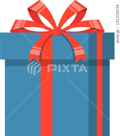 Wrapped gift in blue with a red ribbon and bow, perfect for any celebration or special day. 131350534