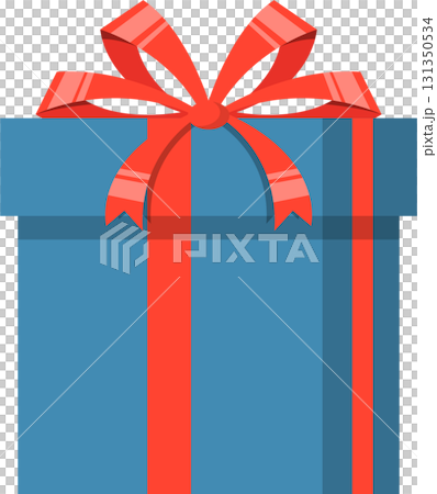 Wrapped gift in blue with a red ribbon and bow, perfect for any celebration or special day. 131350534