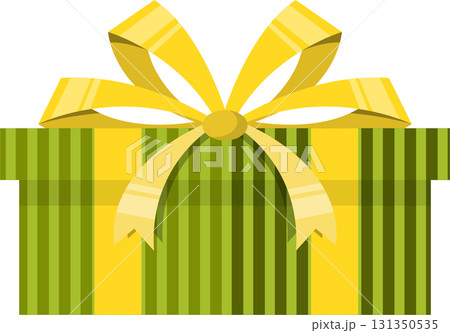 A vibrantly wrapped gift box with a big, beautiful yellow bow, perfect for any celebration. 131350535