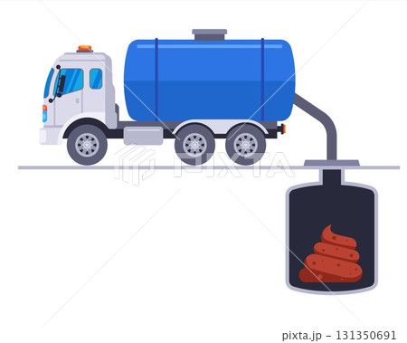A tanker truck pumps feces out of a cesspool. 131350691