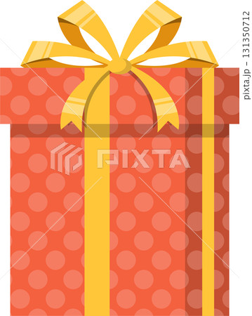 A vibrant red gift box adorned with polka dots and a golden ribbon for a special occasion. A vibrant red gift box adorned with polka dots and a golden ribbon for a special occasion. 131350712