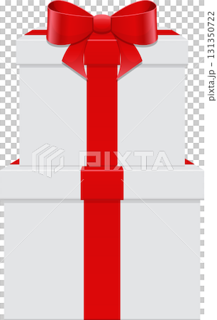 Stacked gifts wrapped with red ribbons and a bow for a special occasion like Christmas or birthday 131350722