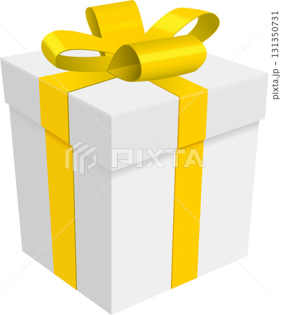 A beautifully wrapped gift box with a bright yellow ribbon, perfect for any special occasion. 131350731