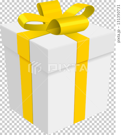 A beautifully wrapped gift box with a bright yellow ribbon, perfect for any special occasion. 131350731