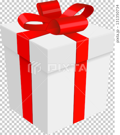 White gift box, adorned with vibrant red ribbon and bow, presents a festive surprise. Boxed gift. White gift box, adorned with vibrant red ribbon and bow, presents a festive surprise. Boxed gift. 131350734