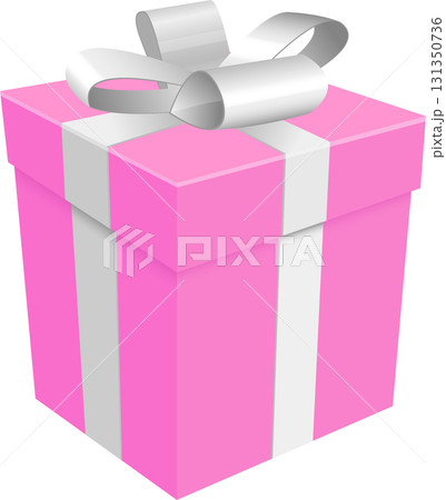 A vibrant pink gift box adorned with a pristine white ribbon and a delicate bow on a black backdrop. A vibrant pink gift box adorned with a pristine white ribbon and a delicate bow on a black backdrop. 131350736
