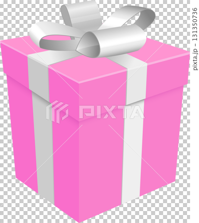 A vibrant pink gift box adorned with a pristine white ribbon and a delicate bow on a black backdrop. A vibrant pink gift box adorned with a pristine white ribbon and a delicate bow on a black backdrop. 131350736