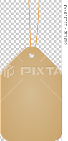Blank tan tag with rounded corners and a string hanging from a metal-reinforced hole. Blank tan tag with rounded corners and a string hanging from a metal-reinforced hole. 131350743