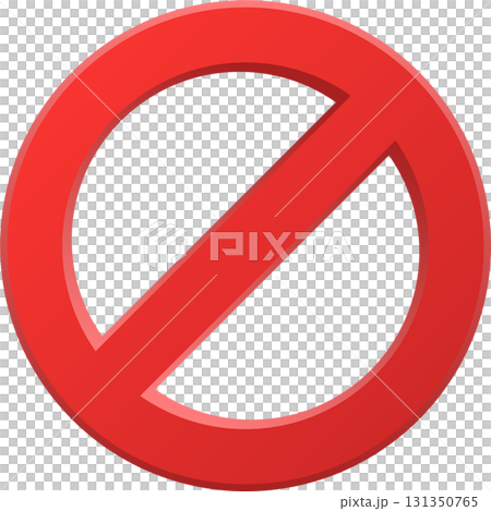 A prohibition sign featuring a red circle with a red diagonal line through it over black background. 131350765