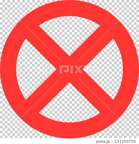 Red circle with intersecting lines forming an 'X' shape in the center, signaling prohibition. 131350770