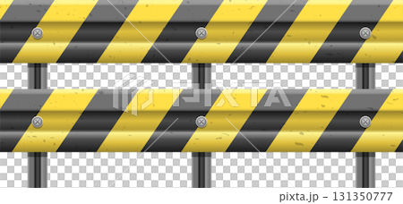 Roadside safety barrier with yellow and black stripes provides protection, visibility and security. 131350777