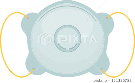 A light blue personal protective respirator mask with yellow straps for safety and health. 131350785