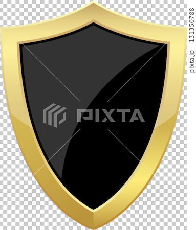 A sleek, glossy shield with a black interior and a reflective golden border. Strong and secure. 131350788