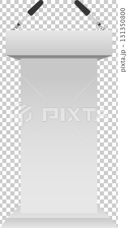 Formal speaking podium in gray with two microphones for lectures, events, or presentations. Formal speaking podium in gray with two microphones for lectures, events, or presentations. 131350800