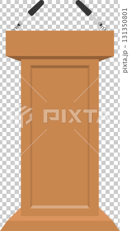 Illustration of a wooden podium with two microphones, used for speaking or presentations. Illustration of a wooden podium with two microphones, used for speaking or presentations. 131350801