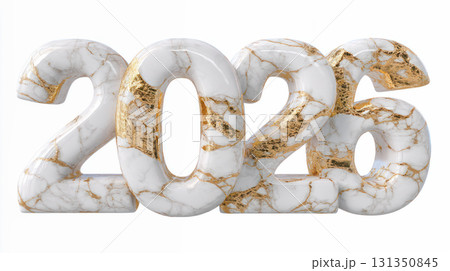 Marble 2026 numbers with golden accents, symbolizing New Year celebration and fresh beginnings, perfect for festive decorations and promotional materials 131350845