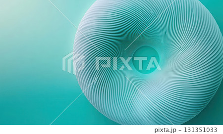 Fluid textures forming glowing rhythmic spirals create serene patterns in calming turquoise background. This design evokes tranquility and modern aesthetics 131351033
