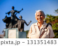 Senior woman traveling at the Ronda del Sinu linear park of Monteria in the department of Cordoba, Colombia. 131351483