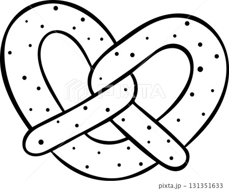 Bavarian pretzel in the shape of a heart, delicious pastries, simple black and white icon, doodle and sketch style 131351633
